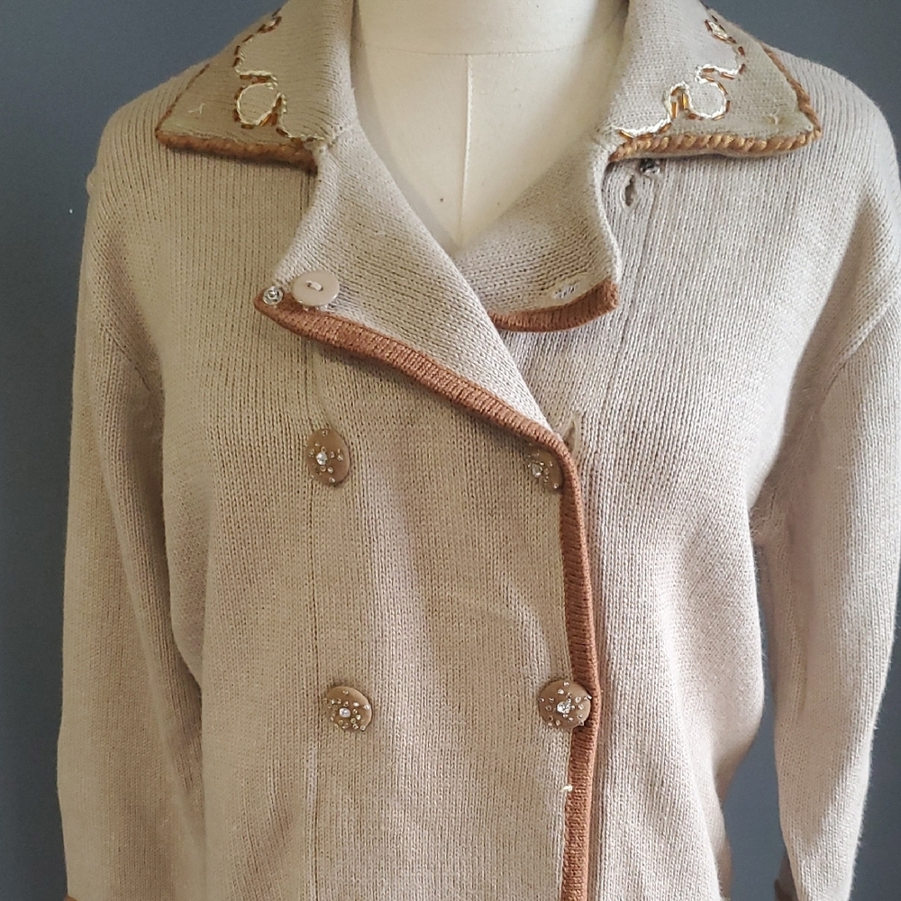 Vtg storybook  knits  Double-Breasted Jacket sweater with Fringe - Picture 3 of 16